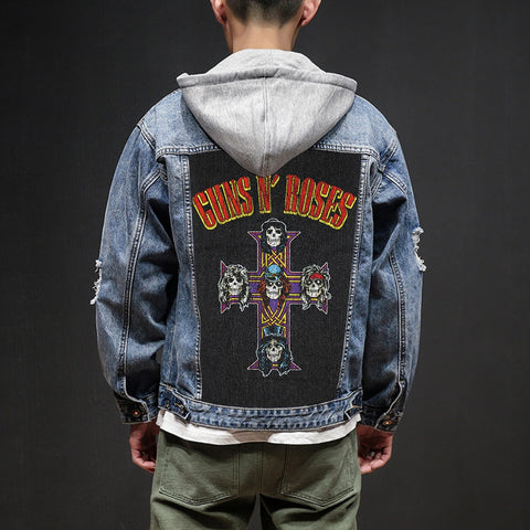 Bloodhoof Store Guns N' Roses Rock And Roll Death Heavy Hardcore Punk Style Patch Designs Denim Jeans mens Jackets And Coats