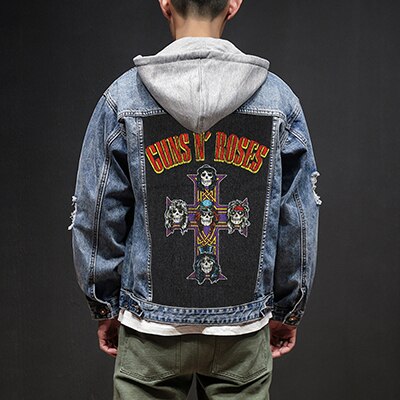 Bloodhoof Store Guns N' Roses Rock And Roll Death Heavy Hardcore Punk Style Patch Designs Denim Jeans mens Jackets And Coats