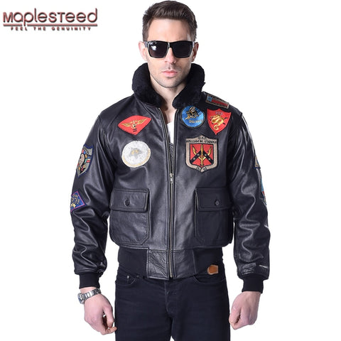 MAPLESTEED Men's Genuine Leather Jacket Men Cowhide Top Gun Flight Jacket Pilot Bomber Motorcycle Jacket Motor Biker Coat 142