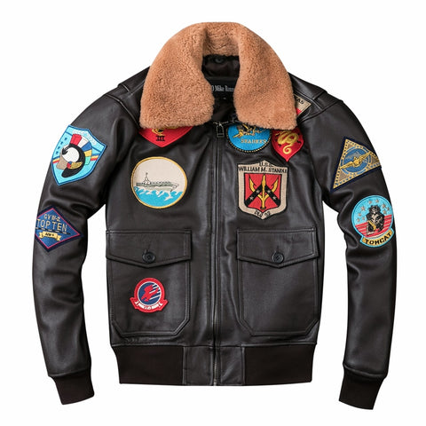 2019 Brown Men TOP GUN Pilot Leather Jacket Wool Collar Plus Size XXXL Genuine Cowhide Winter Russian Aviator Coat FREE SHIPPING