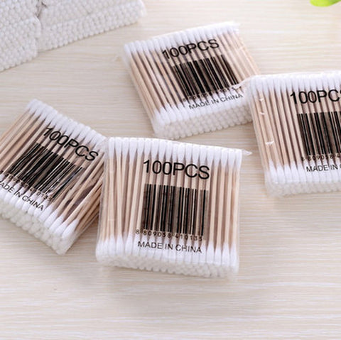 100pcs/ Pack Double Head Cotton Swabs Women Makeup Buds Tip for Medical Wood Sticks Nose Ears Cleaning Health Care Tools